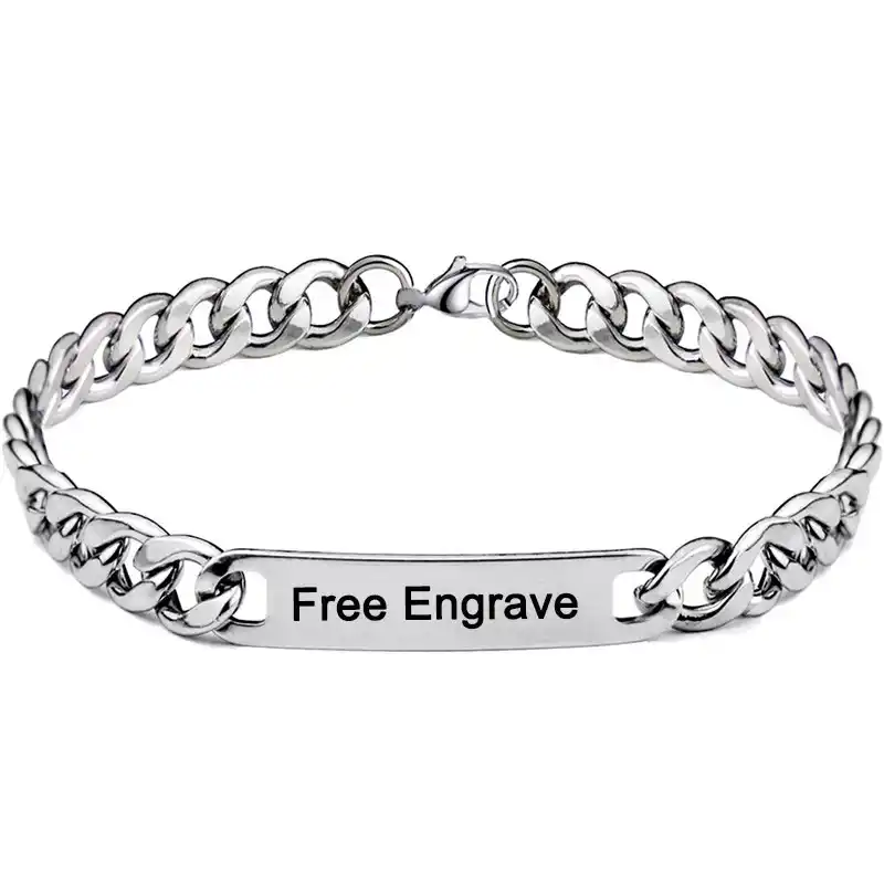 AZIZ BEKKAOUI Black Engrave Name Bracelets For Men Stainless