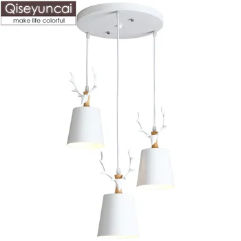 

Qiseyuncai Nordic three-head restaurant chandelier simple modern living room log study master bedroom cute deer lamps