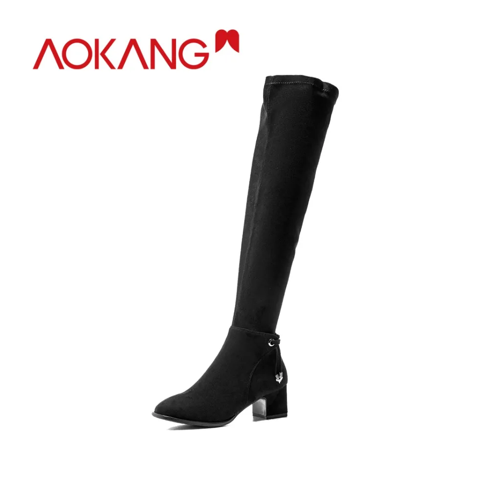 

AOKANG 2018 High Heels Over the Knee Boots Women Winter Stretch Fabric Fashion Sexy Boots for Women Fashion Black Grey Boots