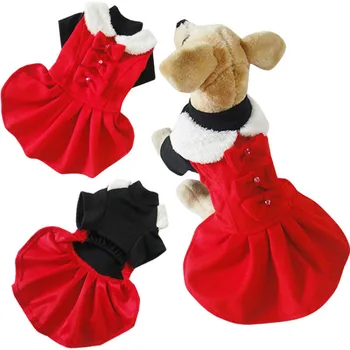 

Hu Autumn and Winter Pet dog Clothes skirt Ladies Temperament Round Neck Woolen Dress Puppy Clothes Black Red Dress Pet Supplies