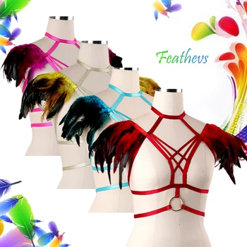 

Sexy Fashion Feather Epaulets Adjust Elastic bondage harness Burning Halloween Funny Holiday Costume