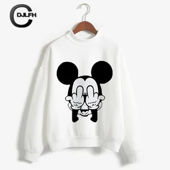 

2018 Autumn Winter Women Swearshirt Letter Harajuku Cartoon Print White Keep Warm Top Shirt Full Sleeve O-neck Streetwear