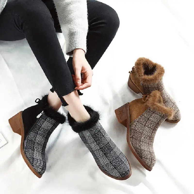 

MYCORON New Arrivals Women Comfortable Snow Ankle Shoes Female Winter Boots Zipper Warm Booties Fashion Boots Buty Damskie