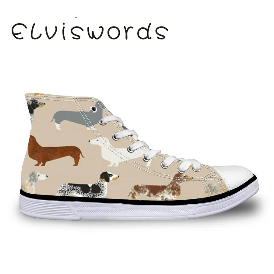 

Women's High-top Vulcanized Shoes Canvas Shoes Fashion Dachshund Dog Printed Cute Lace-up Flat Casual Shoes Student Sneaker