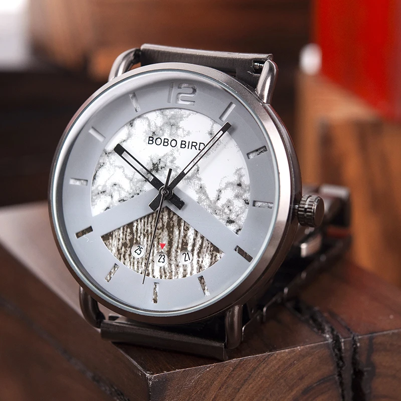 Saat erkek Wooden Watches Men Wristwatch Quartz Clock BOBO BIRD Show date Gift in Wood Box in Wood Box Customize Logo