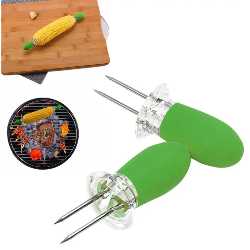 1 Pair Stainless Steel BBQ Corn Holders Fork Multi Function Stainless Steel Barbecue Corn Tool