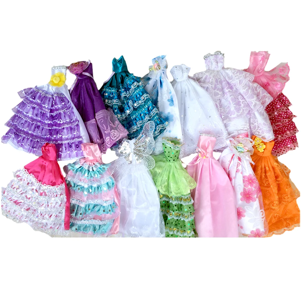 Besegad, 5 шт., куклы, кружева, вышивка, шелк, атлас, длинный хвост, принцесса, вечерние платья, свадебное платье, одежда, аксессуары для куклы Барби