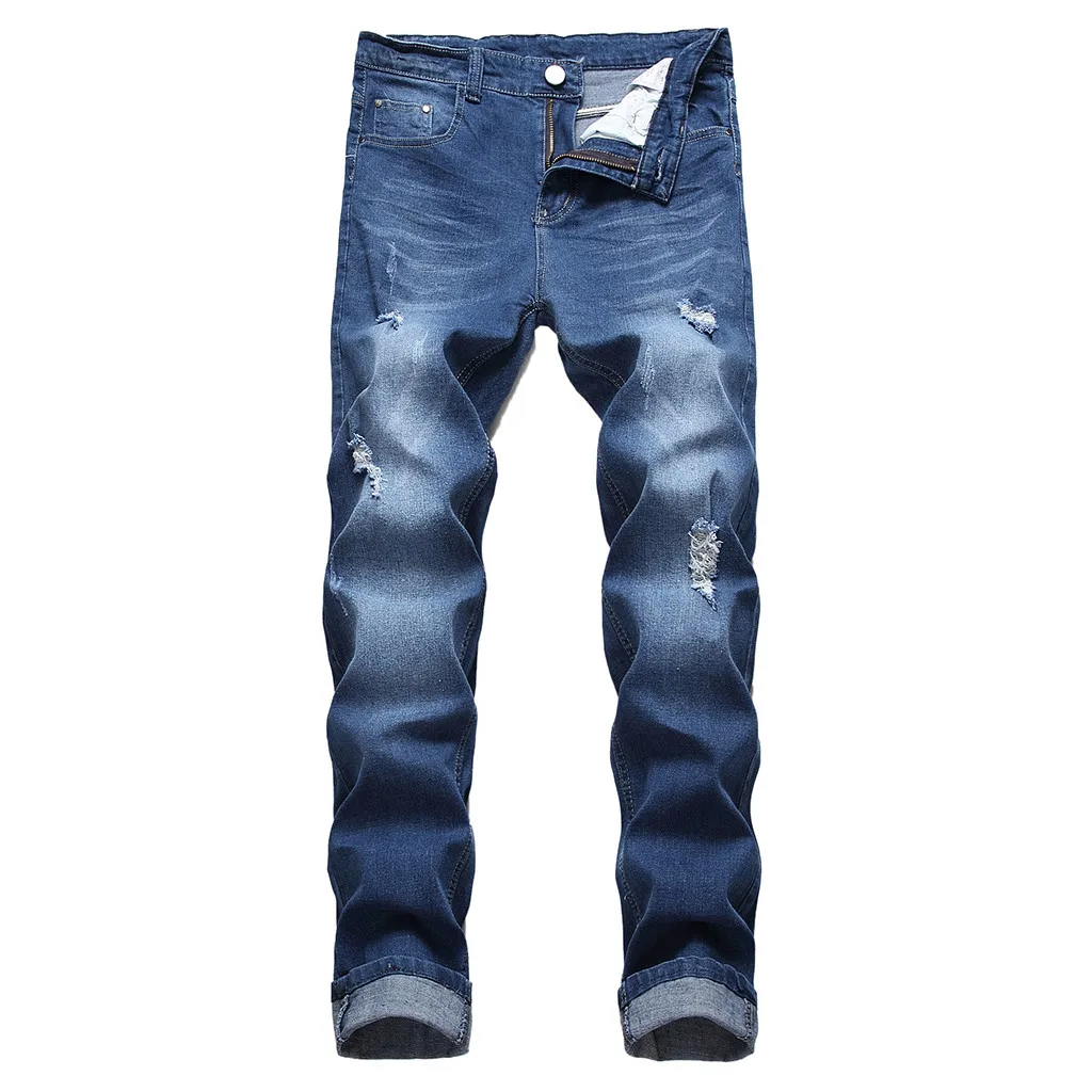 

JAYCOSIN 2019 men's stretch tight-fitting jeans worn-out slim jeans men's elastic waist harem pants men's jogging clothes
