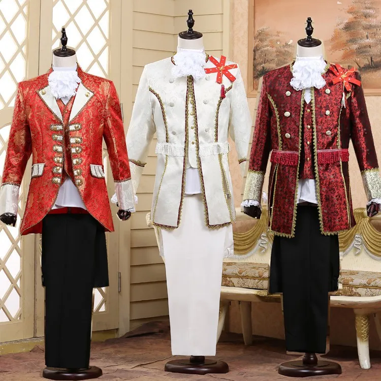 

6 Pcs Mens unisex gold suit jacket formal lapel collar dress costumes prince stage retro European stage Medieval carnival plus