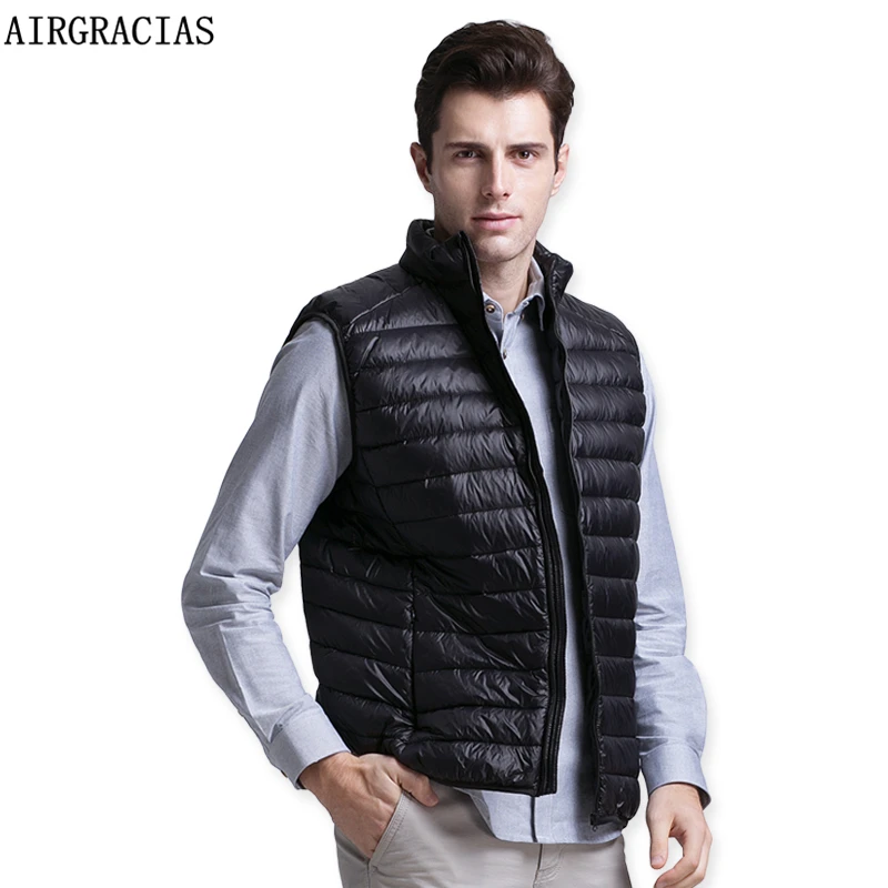 

AIRGRACIAS Winter Duck Down Vest Men Ultra Light 90% Duck Down Vest Loose Waistcoat Vest Sleeveless Jacket Autumn Black Blue