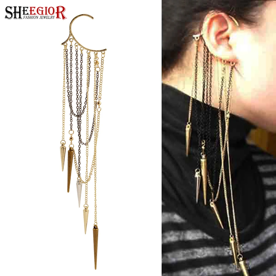 

SHEEGIOR Boho Vintage Ear Hook Clip Earrings for Women Lovely Bronze Rivet Pendant Long Tassel Ear Cuff Earrings Fashion Jewelry