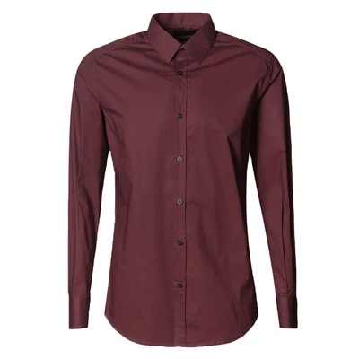 Для мужчин осень однотонные хлопковые повседневные деловые рубашки одета Для мужчин узкие длинные рукава Британский стиль наивысшего качества дизайн рубашка бренд S2309 - Цвет: Красный