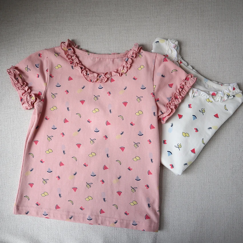 

girls tops Girls short-sleeved T-shirt 2019 summer children's cartoon tops baby kids lace T-shirt tees