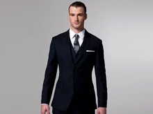 Custom Made Mens Suits Groomsmen Notch Lapel Groom Tuxedos Navy Blue Wedding Best Man Suit (Jacket+Pants+Tie+Vest) A11