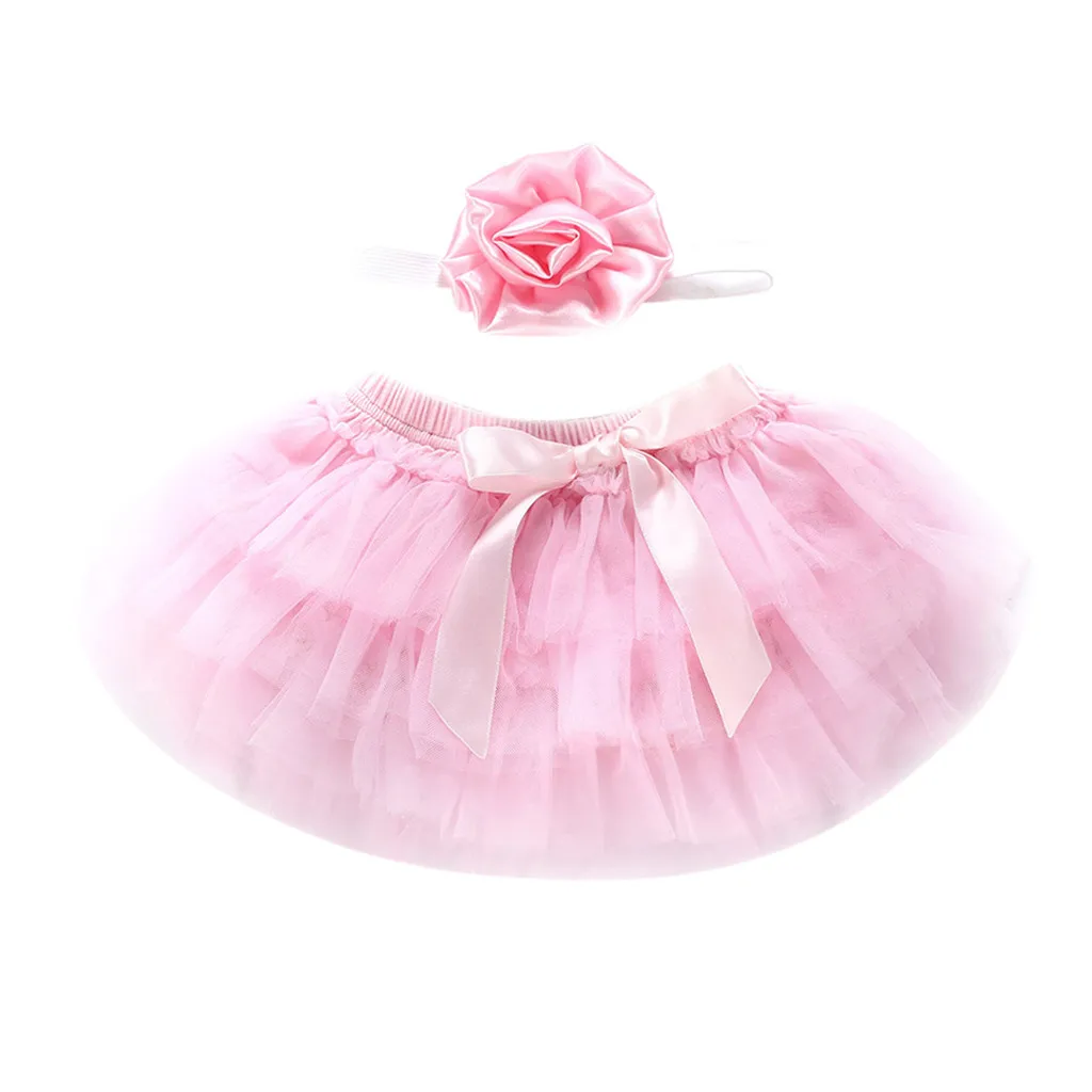 Детское платье с бантом для новорожденных; фатиновая юбка-пачка+ повязка на голову; одежда для малышей - Цвет: Pink