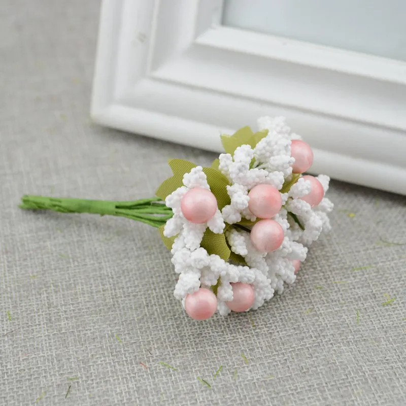 10 шт пена для искусственных цветов цветок бутон Сделай Сам венок Материал невесты на запястье прекрасный цветок свадебный цветок украшение - Цвет: Pink and white