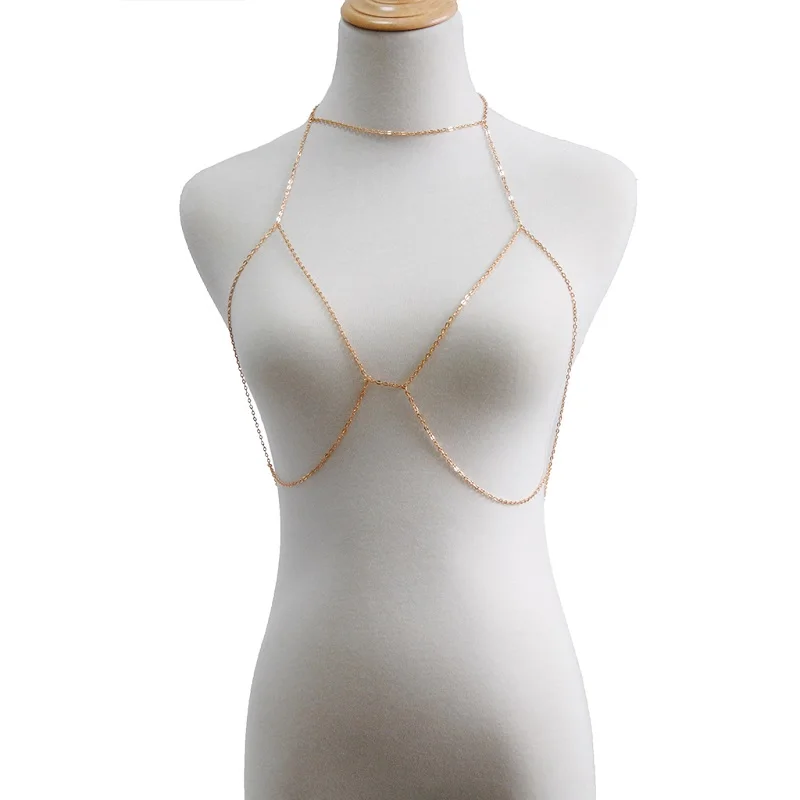 Модный женский сексуальный бюстгальтер с блестками, бикини, Пляжное ожерелье с ремнем на талии, цепочка для живота, модное ювелирное изделие - Окраска металла: Gold