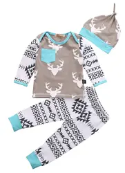 Новорожденных детская одежда для мальчиков и девочек Наборы для ухода за кожей олень Животные Топ Футболка с длинными рукавами Брюки для