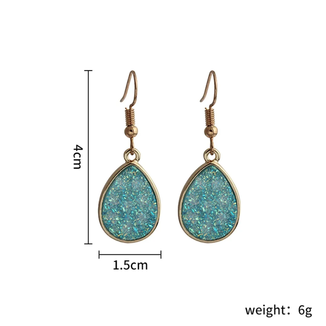Women Druzy Crystals Teardrop Dangle Earrings Colorful Waterdrop Earrings Simple Drusy Jewelry Femme Brincos 5 Colors