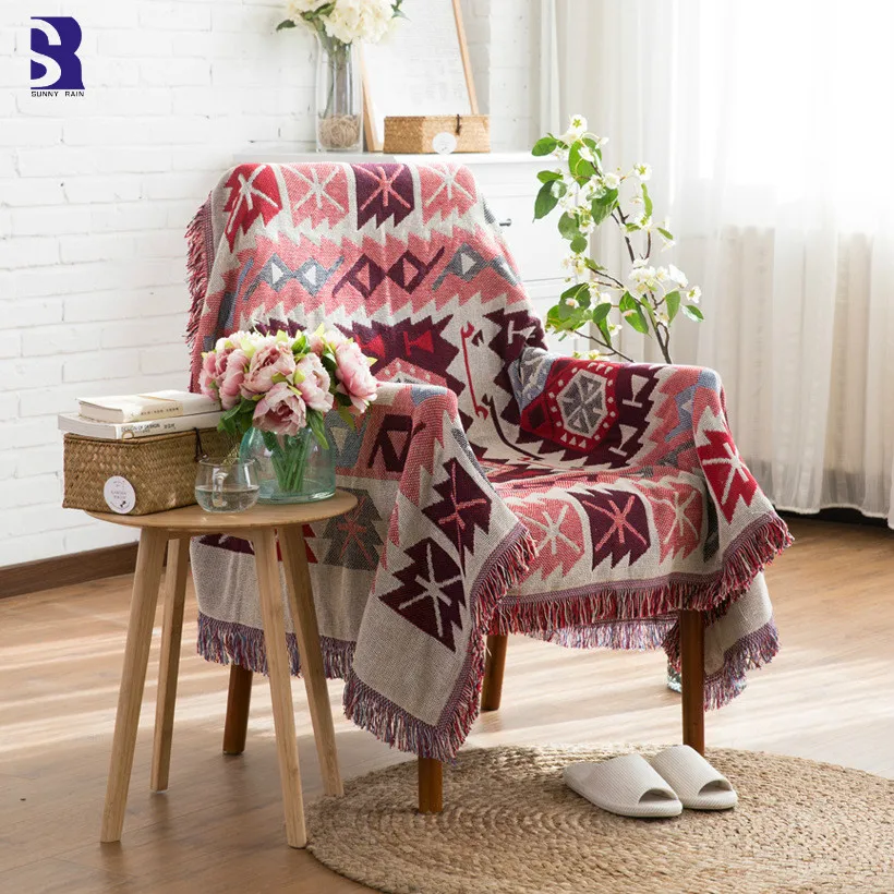 

SunnyRain 1-piece Retro Thread Weave Tassels Blanket Bohemia Throw Blankets For Sofa Couch Cover For Armchair