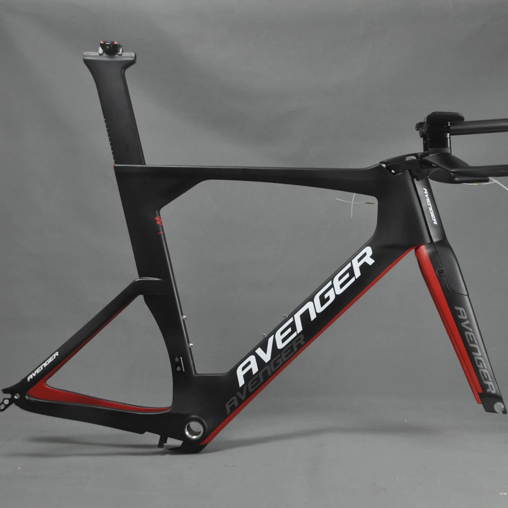 Excellent 700C Road Bike Frameset Time Trial Bicycle Triathlon Frame Black Red Painting with White AVENGER LOGO TM6 2