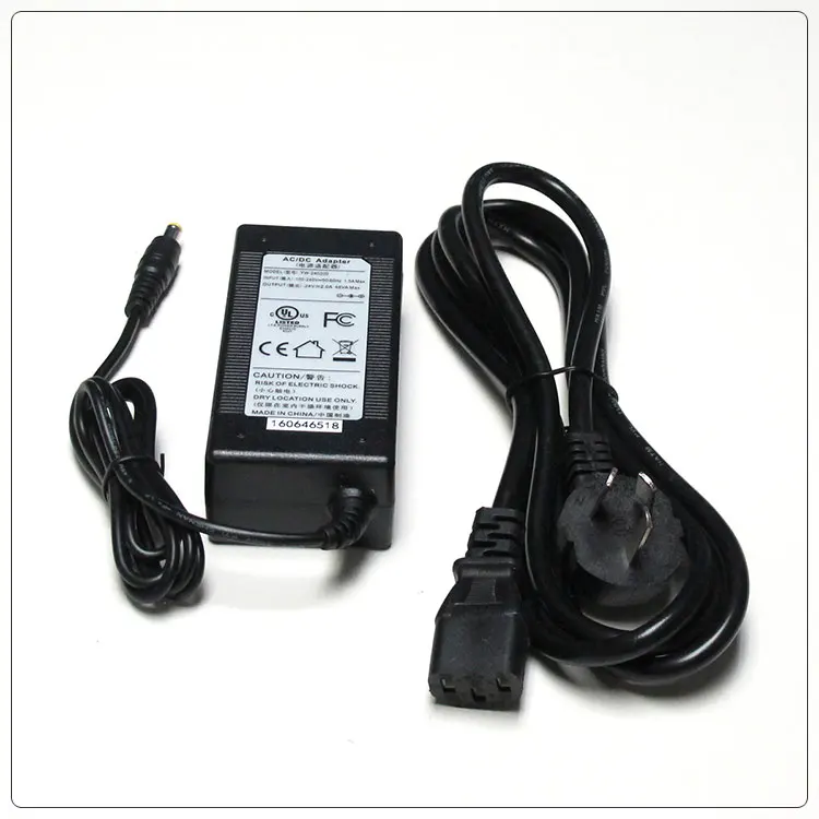 

Input voltage AC100-240V 1.5A 50-60Hz, output voltage DC24V 2A, ISO Plug