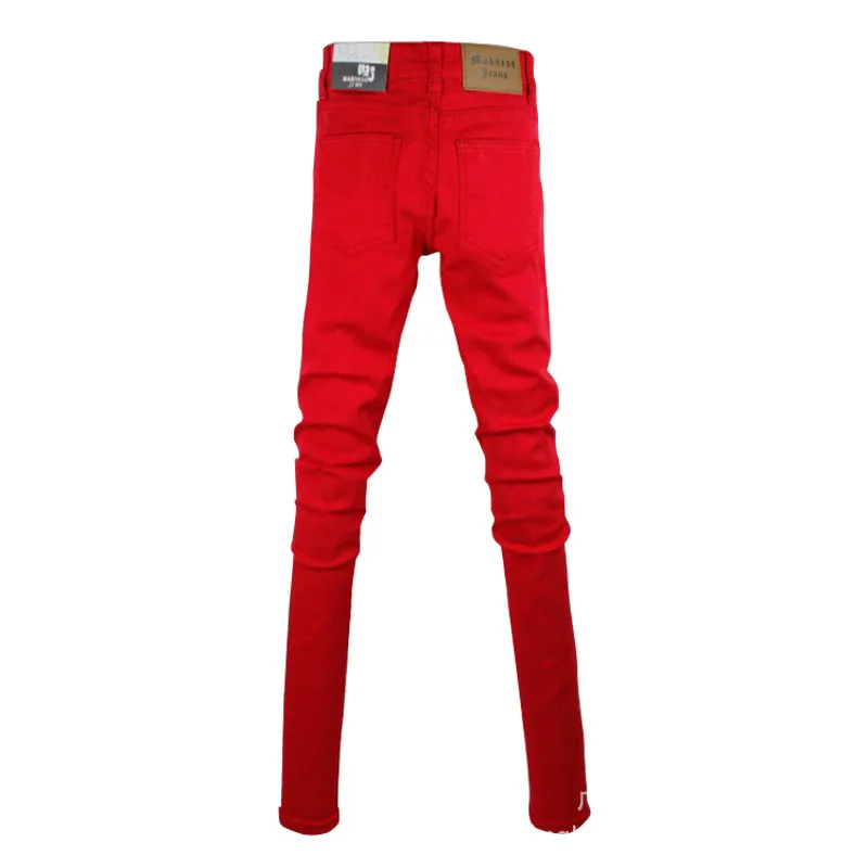 Hfyihgf Men's Skinny Jeans Fashion Casual Color Block Patchwork Slim Fit Cotton Denim Pencil Pants(Red,S), Size: Small