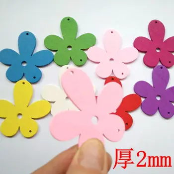 

50pcs/lot Colorful five-petaled flowers pendant DIY for Christmas Wedding Home Party Decoration Wooden Craft Size 56mm C33