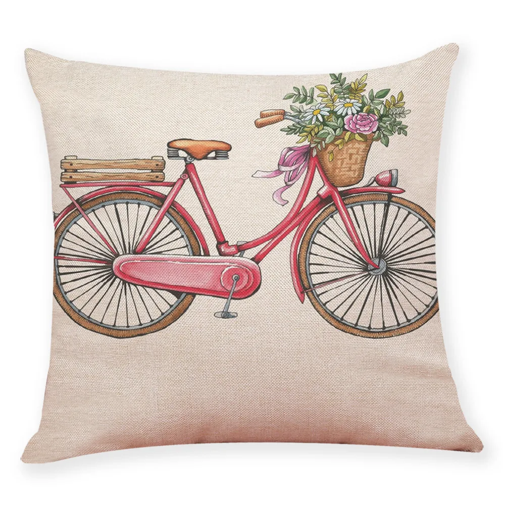 Велосипедная наволочка с цветочным рисунком, наволочка для подушки, винтажная велосипедная ретро декоративная наволочка для дивана и дома, 18Sep