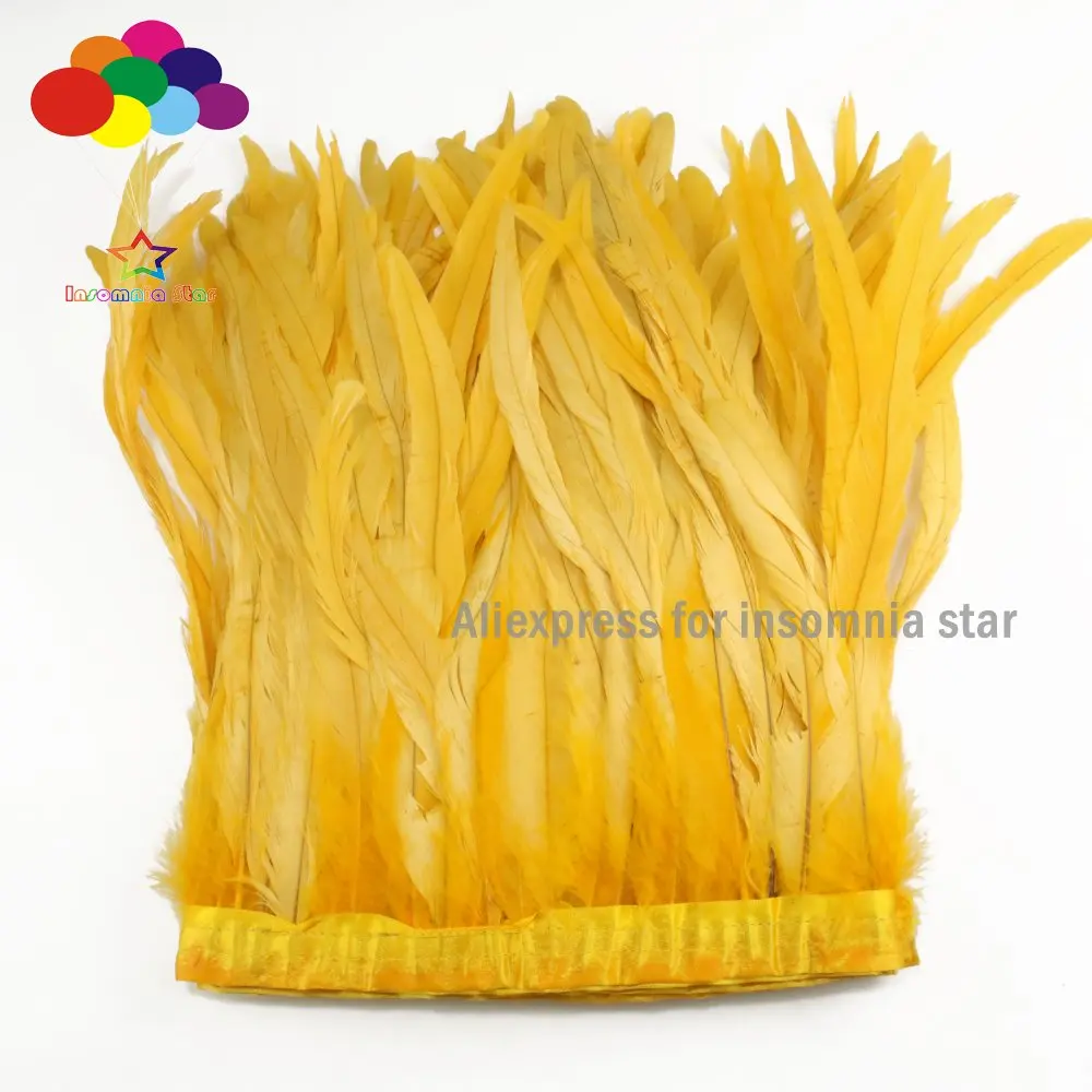 

2 meters Orange Yellow Rooster feather trim coque feathers trims cock 25-35cm/10-14inch width