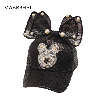 

MAERSHEI Children's Hat Girls boy Summer Fashion Sequin Mesh Baby Bow Baseball Cap Breathable Mesh Sun Hat Kids pearl Snapback