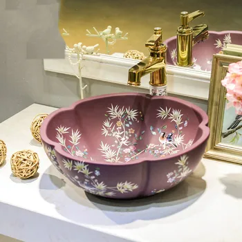 

Flower shape basin washbasin Jingdezhen Art ceramic wash basin vessel Sinks Countertop Bathroom sinks