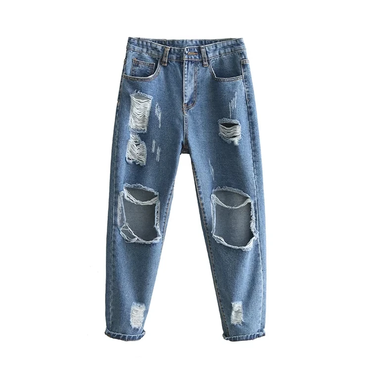 Freeshipping jeans woman jeans 2017 The European and American wind ladies fashion denim hole haroun pants