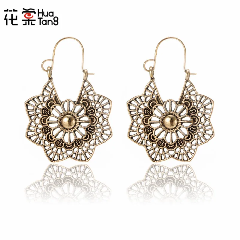 

HuaTang Bohemia Hollow Multi-layer Flower Hook Drop Earrings Rosegold Color Dangle Earring For Women Jewelry Orecchini Donna3416