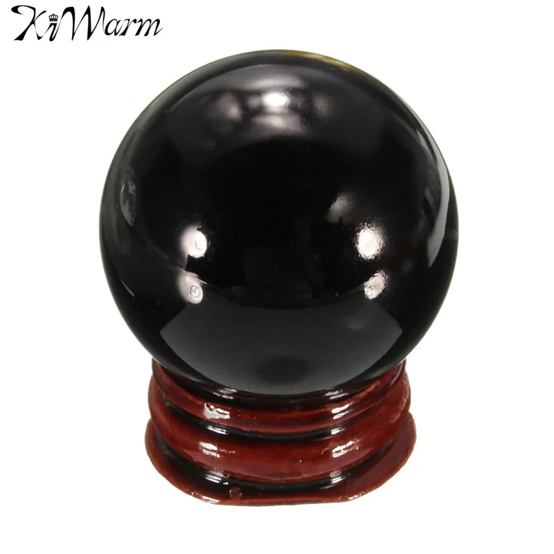 

KiWarm Modern 40mm Natural Black Obsidian Sphere Crystal Ball Healing Stone With Stand Home Office Table Ornaments Holiday Gifts