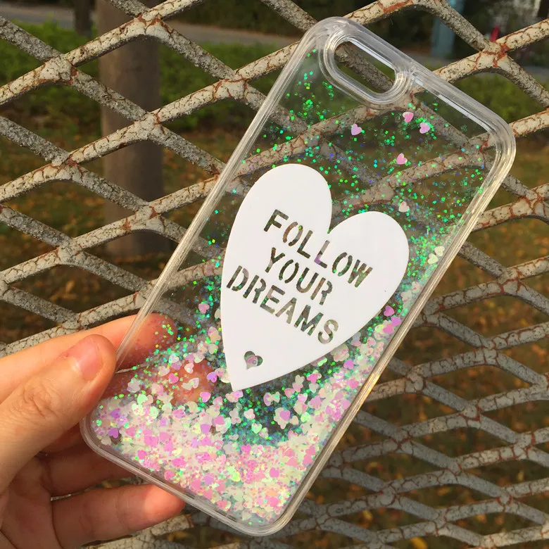 Korea Follow Your Dreams Glitters Phone Quicksand Dynamic Back Cover Case For iPhoneXsmax 8plus/6s 7plus XR Shell Protection |