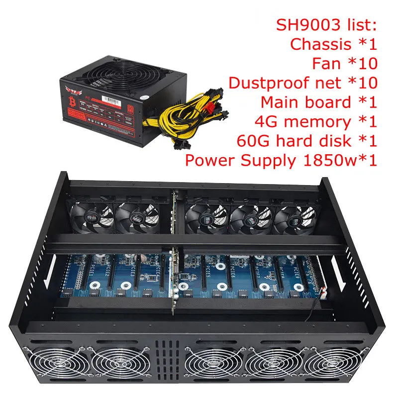 Mining Machine PC Case 9 GPU USB Miner Bitcoin Frame ETH ETC XMR Crypto Coin Open Air Case For RX 470 480 570 580 P104 P106