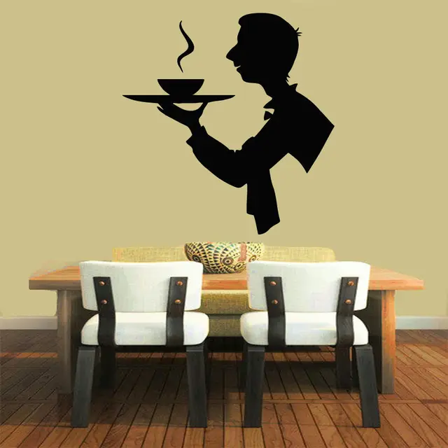 New Arrival Restaurant Cafe Vinyl Wall Decal Creative Man Chef Coffee Server Mural Art Wall