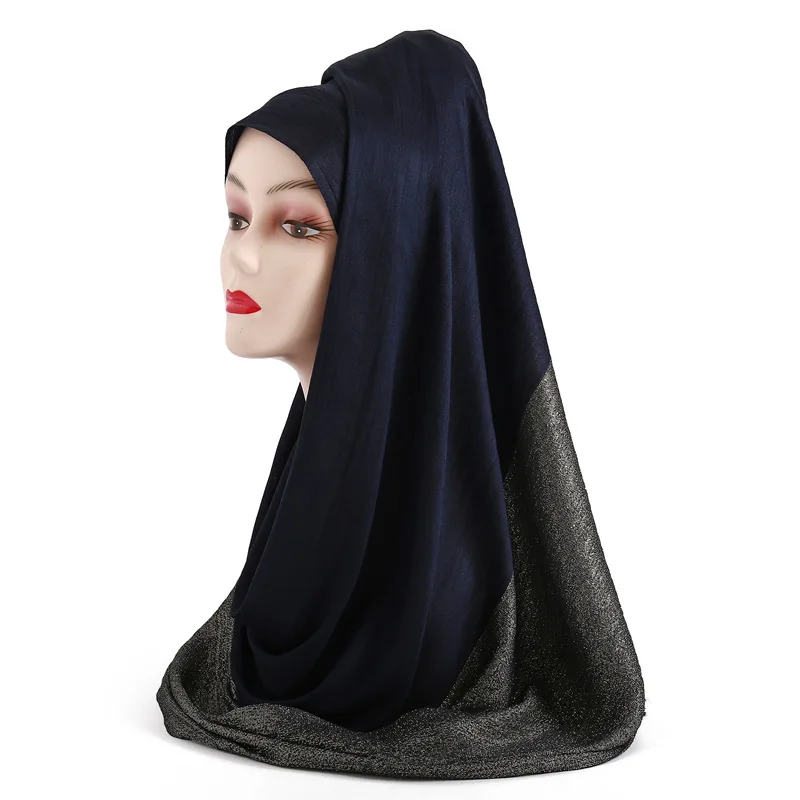 Женский платок на голову Одноцветный длинный размер Шаль Обертывание зимние теплые шарфы Дамская Пашмина Бандана Платок для женщин хиджаб маска для лица - Цвет: navy