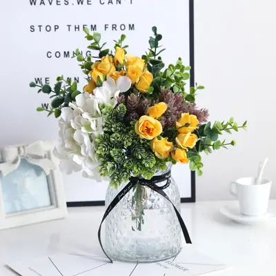 Crystal Glass Vase Artificial Flower Set Home Figurines