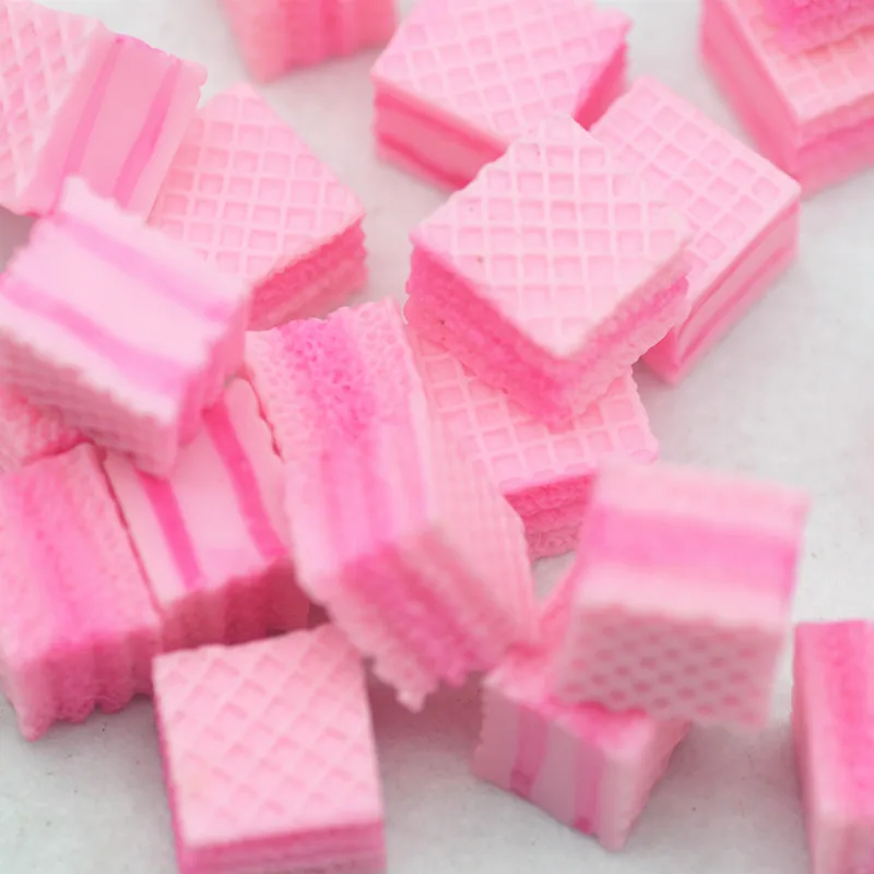 30PCS Pack Pink Color Resin Wafer Biscuit Imitation Food 