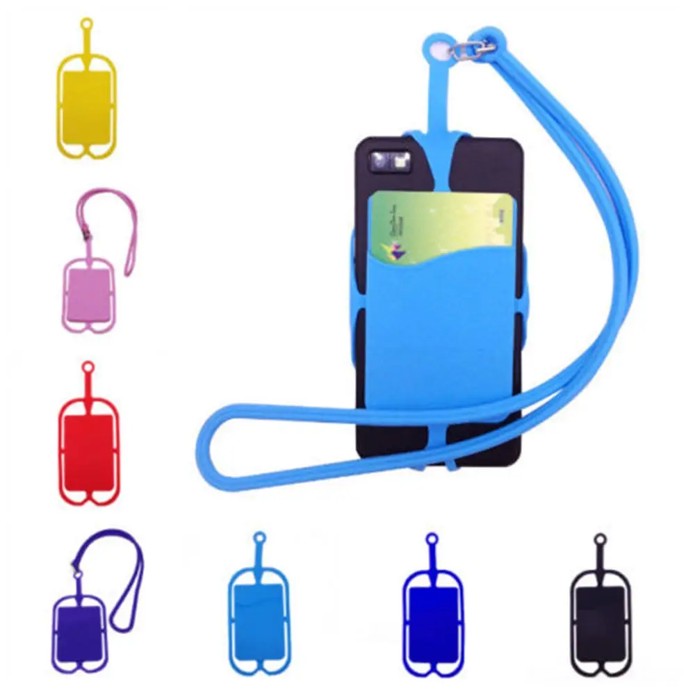 Cell Phone Silicone Wallet Case Credit ID Card Bag Holder Pocket with Lanyard TO Phone Sticker ...