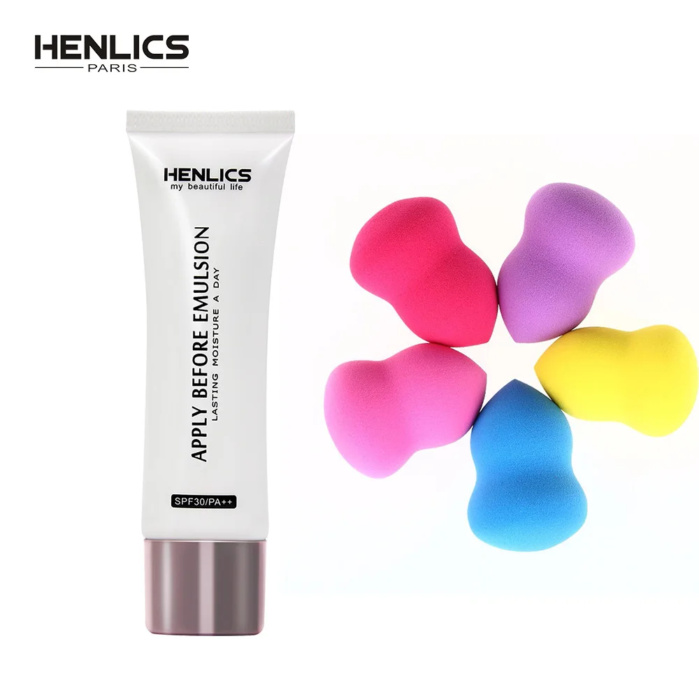 

HENLICS Makeup base Natural Make Up Foundation Primer Moisturizer OilControl Face Primer Band+1pc Make Up puff color random