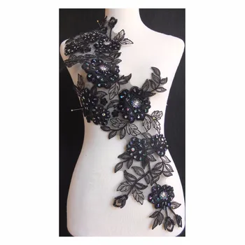 

5pcs/lot x New Handmade Black Beaded Sequined Flower Embroidery Organza Lace Appliques Collars Neckline Sewing DIY Craft BNC135O