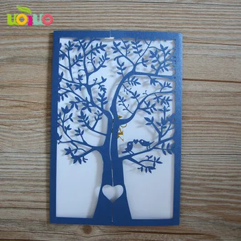 

Elegant Laser Cut Wedding Invitation Cards Luxury love tree and birds invitation card design