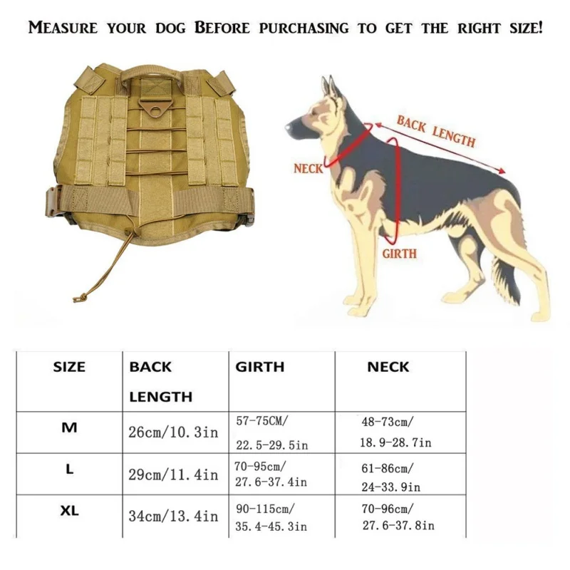  Adjustable Tactical Service Dog Vest Training Hunting Molle Nylon Water-resistan Military Patrol Do