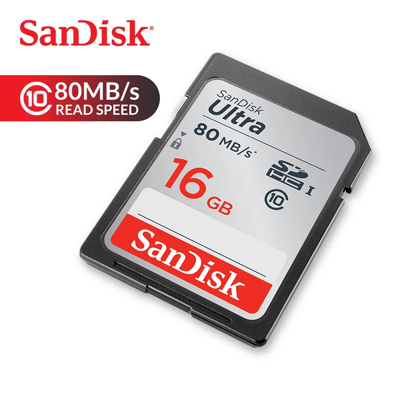 Карта памяти SanDisk Ultra SDHC sd-карта 16GB C10 80 МБ/с. скорость чтения UHS-I Full HD для камеры видеокамеры(SDSDUNC-016G-ZN6IN