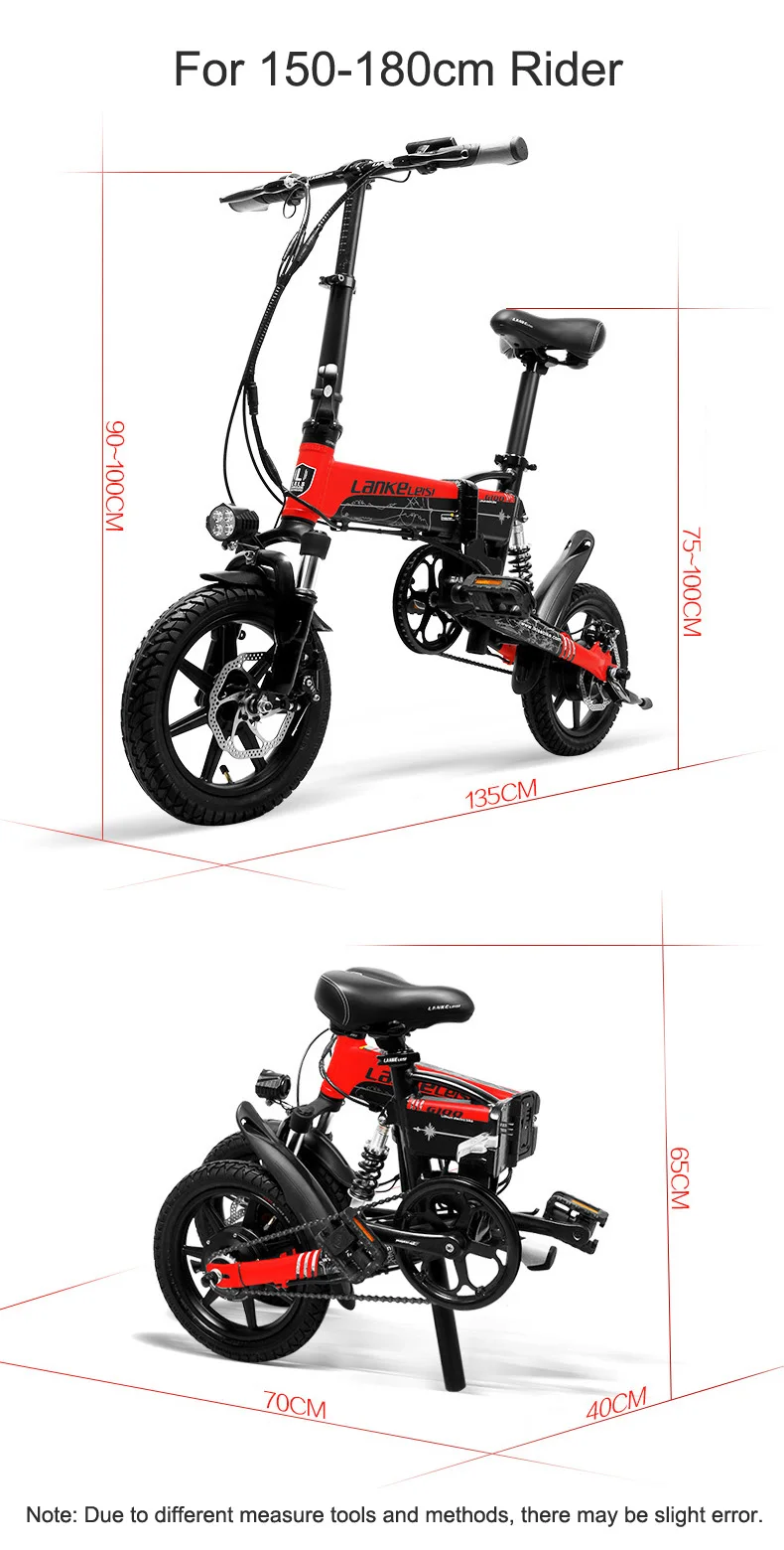 Cheap G100 14 Inch Folding Electric Bicycle, 400W Powerful Motor, Full Suspension, Front & Rear Disc Brake, with LCD Display 13