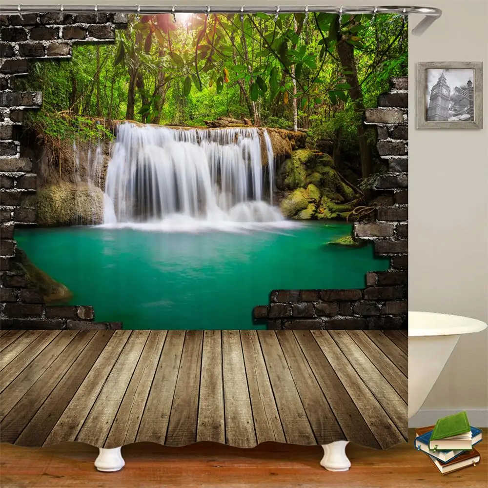 3D Shower Curtain Waterfall Wall Landscape Art Painting Curtains in