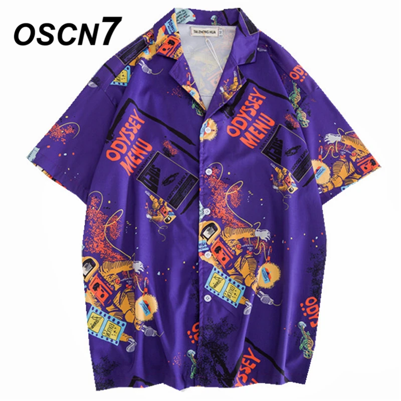 

OSCN7 2019 Casual Printed Short Sleeve Shirt Men Street 2019 Hawaii Beach Women Fashion Short Sleeve Shirts Harujuku Mens 406